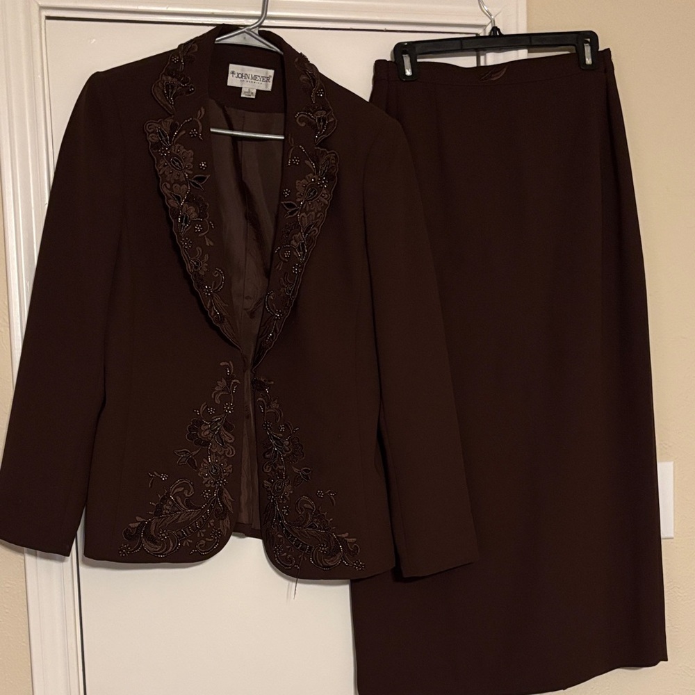 Elegant Brown Embroidered Women's Dress Suit